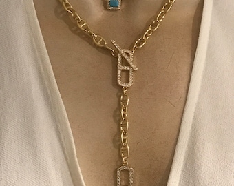 Equestrian style Lariat/ Turquoise charm necklace