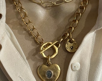 Heart and padlock statement necklace