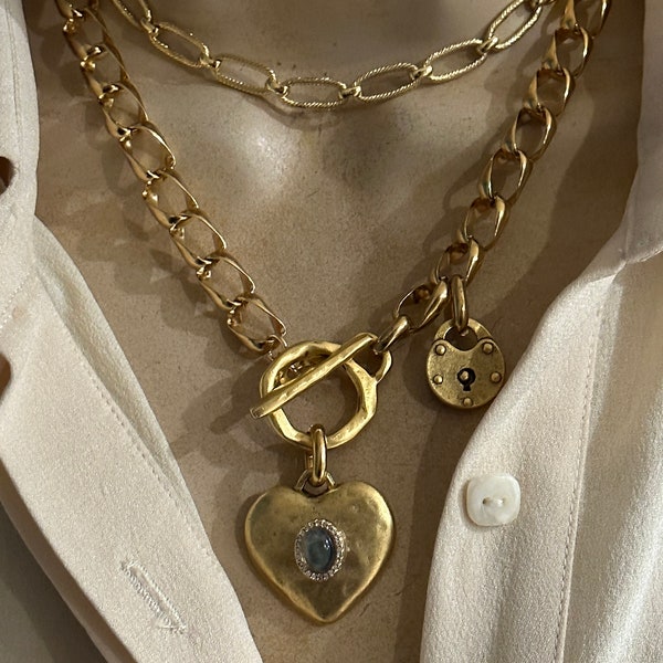 Heart and padlock statement necklace