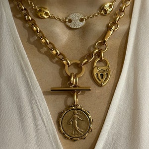 Medallion toggle multi charm necklace/Equestrian style necklace