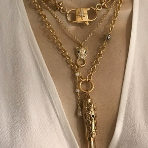 Statement necklace/Spike carabiner necklace/Panther charm lariat