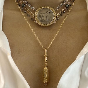 Equestrian medallion multi strand necklace/“THIS IS LOVE” necklace