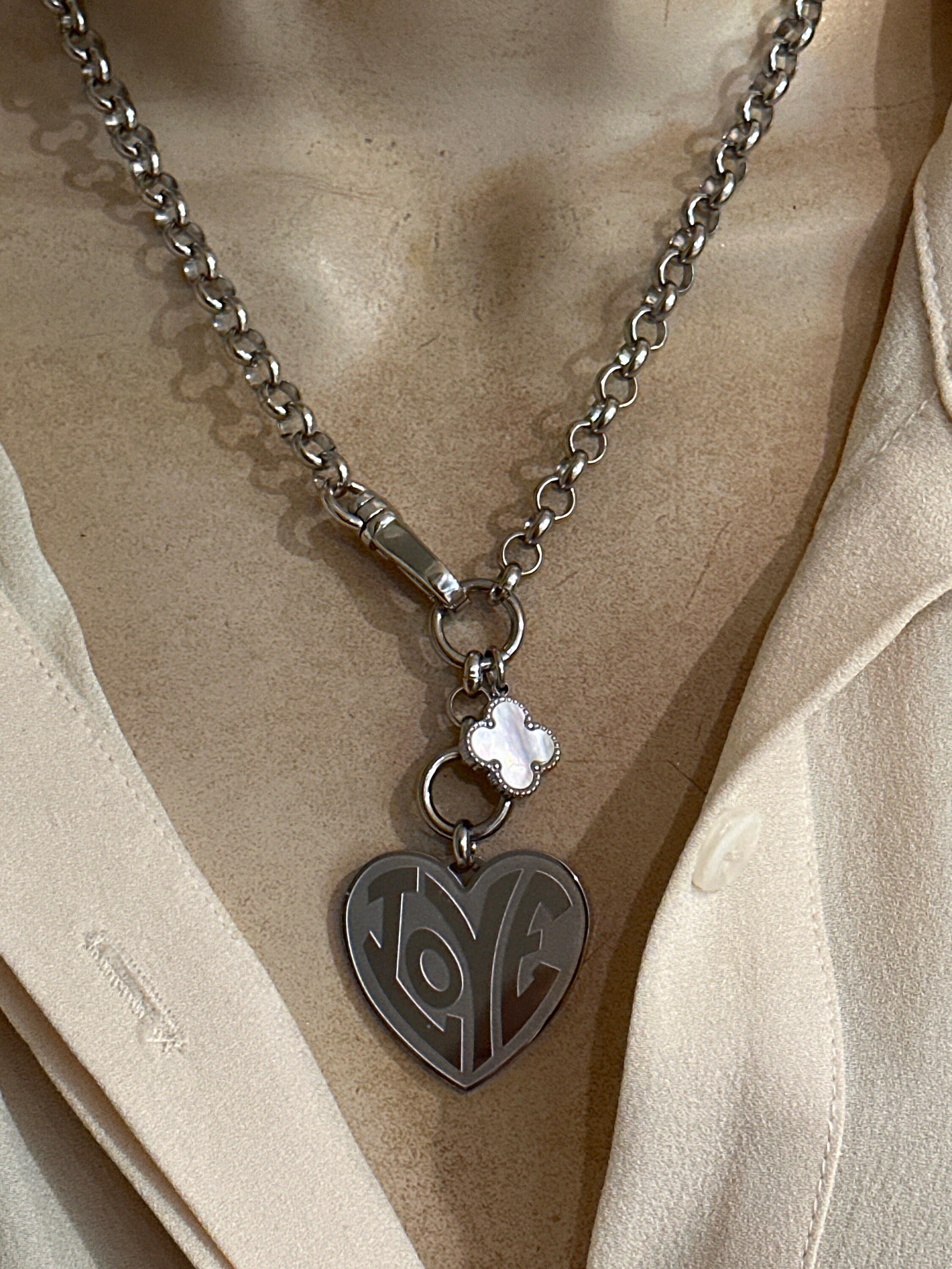 Statement LOVE Necklace/mother of Pearl Charm Necklace - Etsy