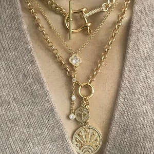 Talisman and bee double charm necklace/Equestrian curb chain/ Clover lariat