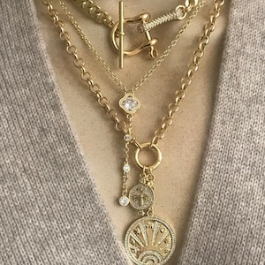 Talisman and bee double charm necklace/Equestrian curb chain/ Clover lariat