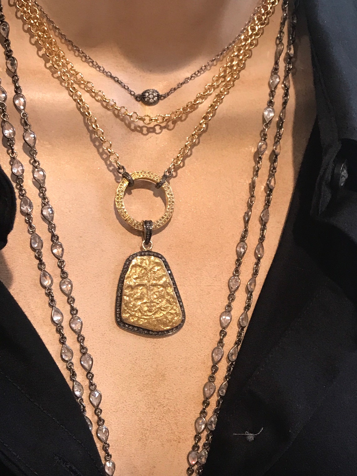 Gold and Diamond Medallion Pendant Necklace Etsy