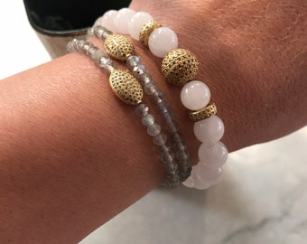 Diamond and gemstone stacking bracelets