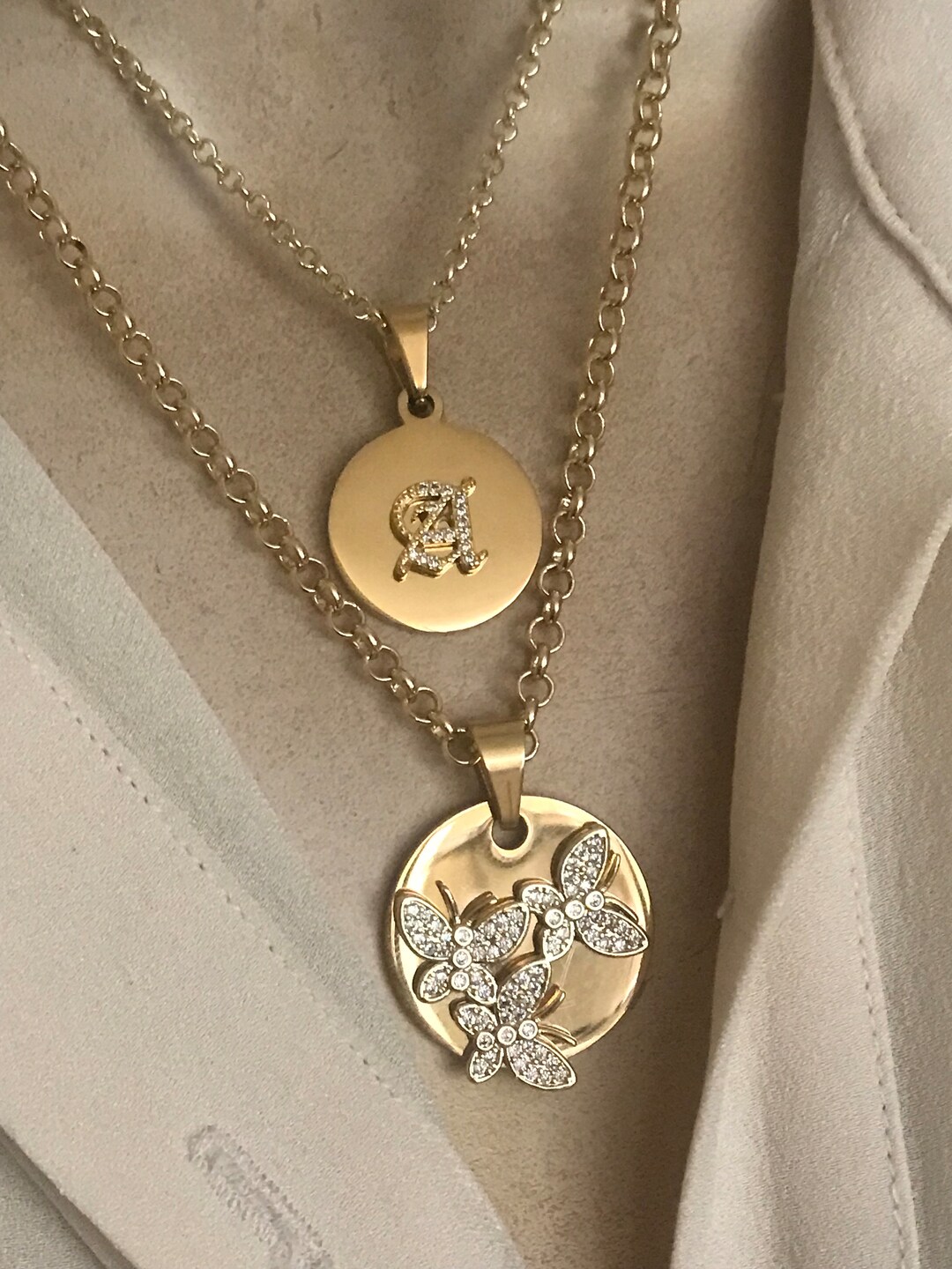 Double Disc Layered Personalized Necklace - Etsy