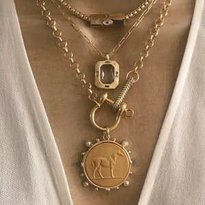 Equestrian medallion necklace/Evil eye necklace/ Clear crystal pendant necklace