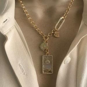 Personalized Celestial Mother of pearl/Lapis necklaces