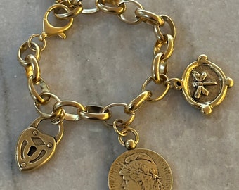 Personalized statement charm bracelet/Medallion bracelet