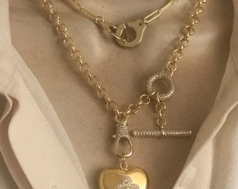 Puffy heart toggle necklace/ Handcuff necklace