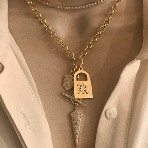 Personalized padlock and shield mix charms necklace