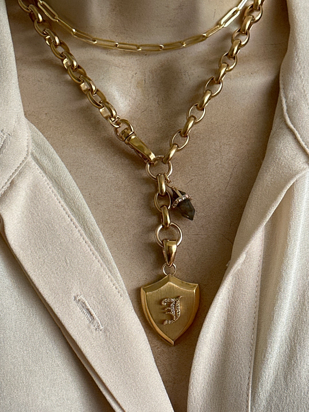 Personalized Shield and Spike Gemstone Necklace - Etsy