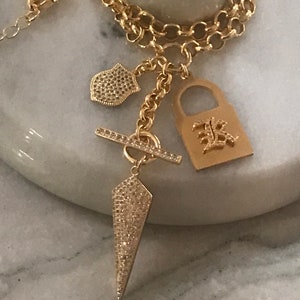 Personalized Padlock and Shield Mix Charms Necklace - Etsy