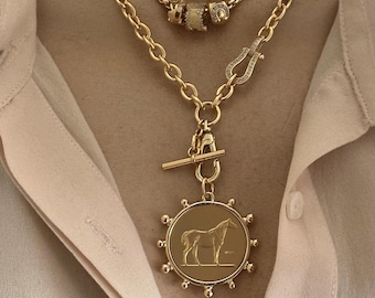 Equestrian statement necklace/ Spacer charms necklace