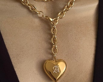 Personalized puffy heart necklace/lariat