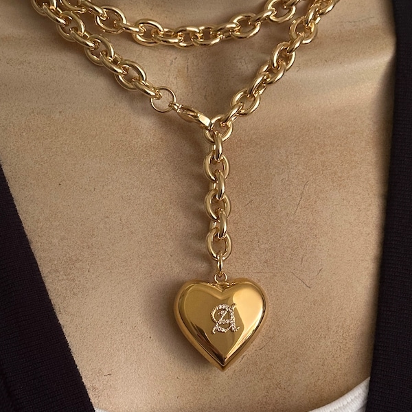 Personalized puffy heart necklace/lariat