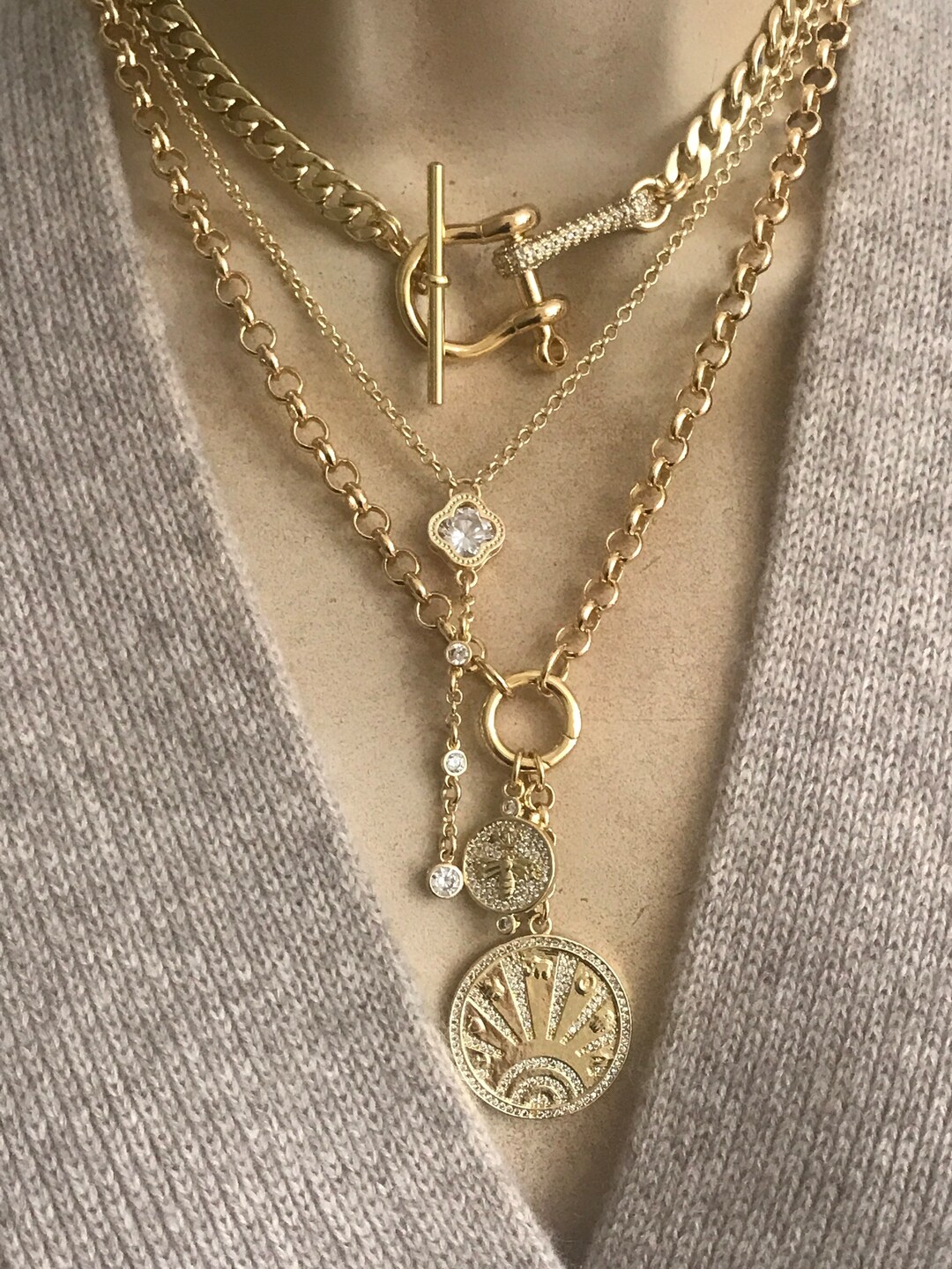 Talisman and Bee Double Charm Necklace/equestrian Curb Chain/ - Etsy