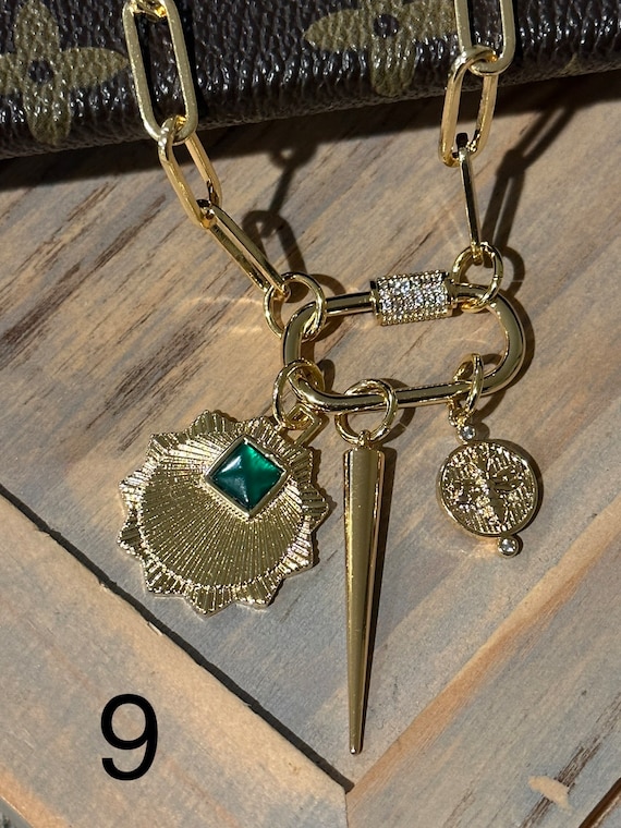 Gold Open Link Chain Mixed Charms Necklace