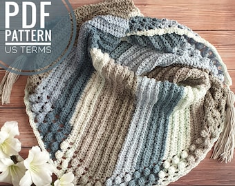 CROCHET PATTERN - Winter Clouds Scarf, US Terms, Triangle Scarf, Worsted Yarn Pattern, Advanced Beginner, Intermediate, Easy Crochet Pattern