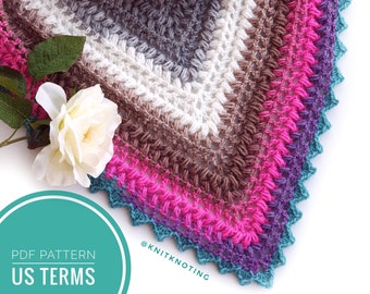 CROCHET PATTERN-Fairy Wing Scarf, US Terms, Easy Beginner, Crochet Scarf, Triangle Scarf, 1 Skein Project, Mandala Yarn