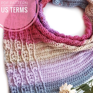 CROCHET PATTERN - Falling Ivy Scarf, US Terms, Triangle Scarf, Asymmetrical Scarf, Advanced Beginner, Crochet Scarf, Easy Crochet Pattern