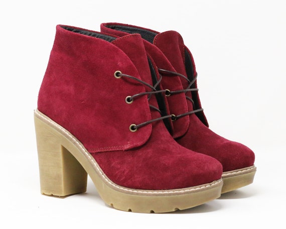 red suede ankle boots