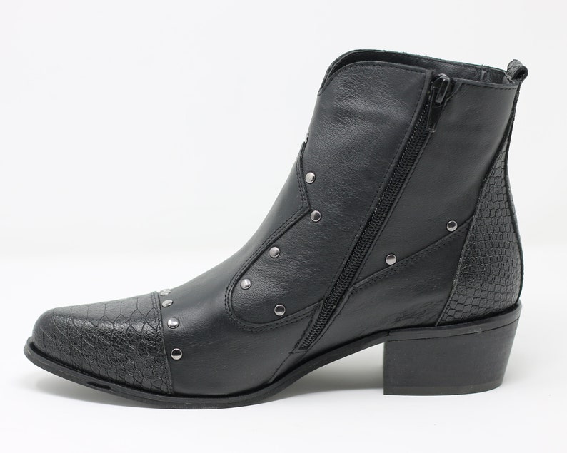Black Leather Ankle Boots daphne Etsy