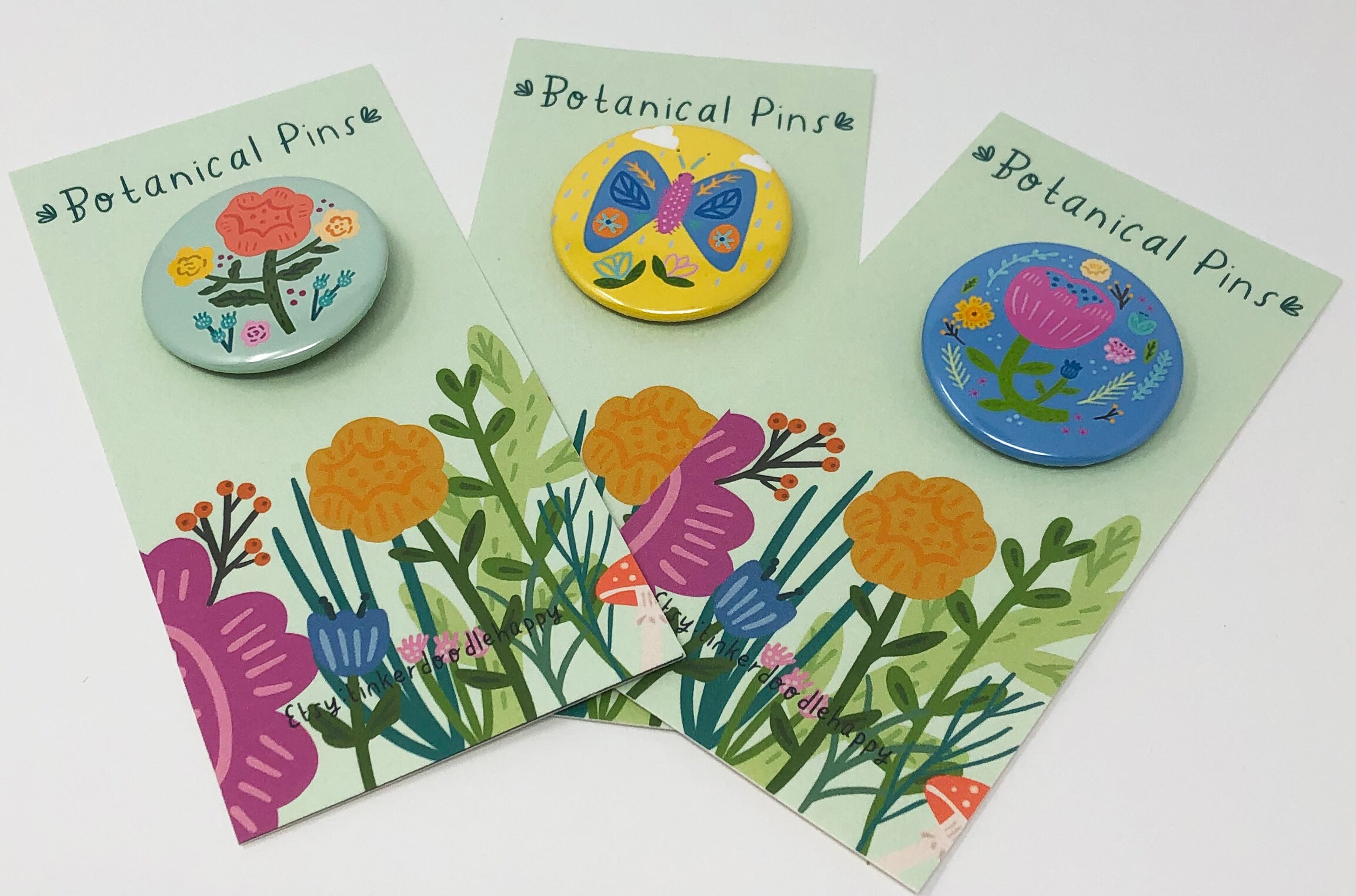 Fun Pin Set, Botanical Pins, 2 Inch Pins - Etsy