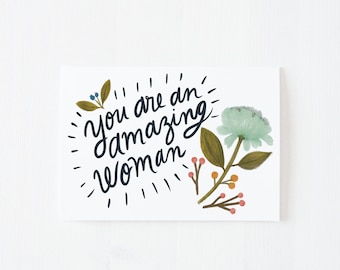 Whimsical Card, You are an Amazing Woman, Greeting Card, Blank Inside
