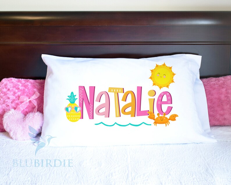 Girls Summer Pillowcase Personalized Beach Themed Pillow Etsy
