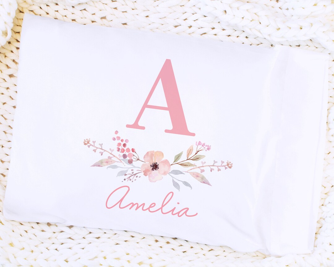 Floral Monogram Pillowcase, Personalized Initial Pillow Case, Standard