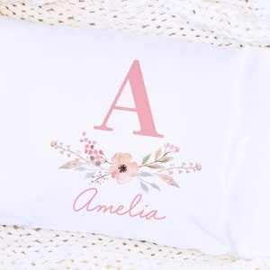 Floral Monogram Pillowcase, Personalized Initial Pillow Case, Standard Or Toddler Size