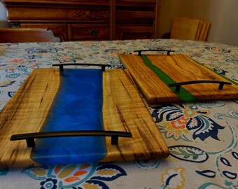 wood and epoxy river charcuterie boards