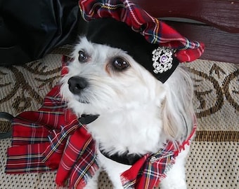 Dog Kilt with Tam Hat by Fetching Dog Fashions, Tartan, Scottish Dog Kilt