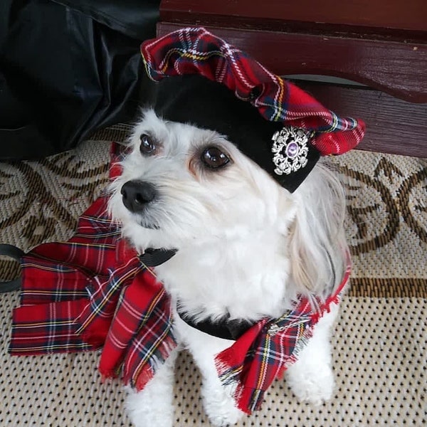 Kilt pour chien avec chapka de Fetching Dog Fashions, tartan, kilt pour chien écossais