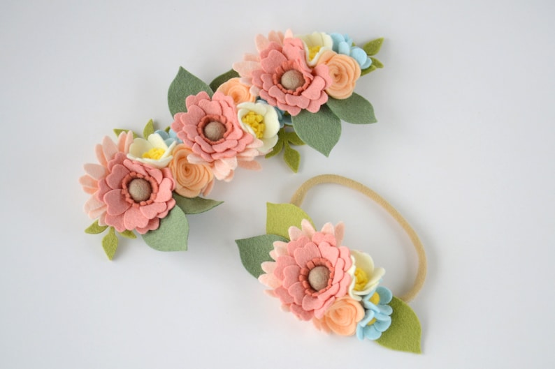 Felt Floral Crowns Toddler Headpiece Baby Gift family photos Big Sister Little Sister PASTEL SET- Mommy /& Me Flower Headband