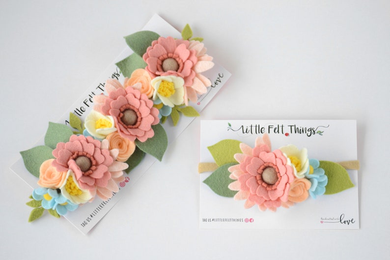 Felt Floral Crowns Toddler Headpiece Baby Gift family photos Big Sister Little Sister PASTEL SET- Mommy /& Me Flower Headband