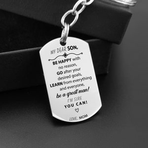 Personalized Keychain for Son or Daughter, Engraved Stainless Steel Gift from Parent for Birthday or Graduation