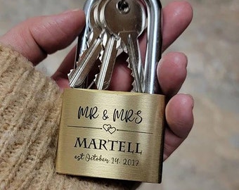 Wedding Engraved Padlock | Custom Love Lock Personalized Gift for Couples, Save the Date