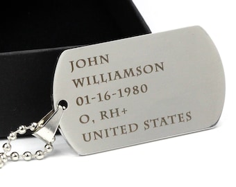 Custom Military Dog Tag Necklace Engraved Stainless Steel Army Pendant Mens Personalized Jewelry