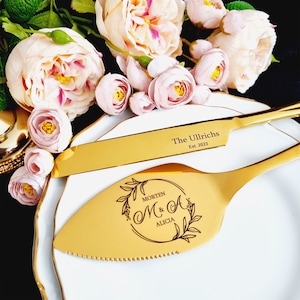 Custom Gold Wedding Cake Cutter Set with Engraved Knife and Server – Elegant Keepsake for Bride and Groom or Bridal Shower Gift