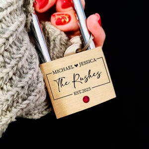 Engraved Padlock Brass Love Lock with Swarovski Crystal Personalized for Wedding Anniversary Save the Date Gift