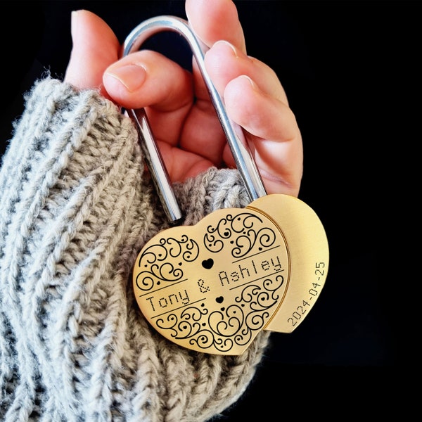 Cadenas gravé deux coeurs cadenas d'amour personnalisé cadeau personnalisé pour les couples, cadeau de mariage réservez une date
