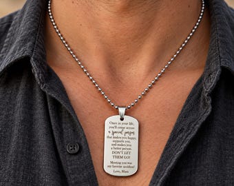 Anniversary Gift for Husband Personalized Dog Tag Necklace Engraved Stainless Steel Pendant Keepsake Gift