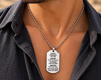 Custom Engraved Son Dog Tag Necklace Personalized Stainless Steel Pendant Meaningful Boys Jewelry Gift