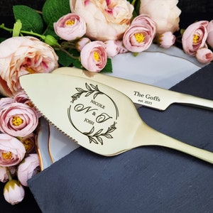Champagne Wedding Cake Cutting Set - Engraved Knife and Server Gift Set - Perfect for Bridal Shower - Wedding Gift for Couple