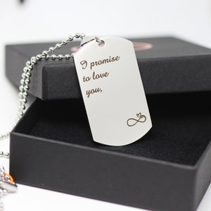Stainless steel necklace for men I promise to LOVE you, valentines day gift for him, engraved necklace
