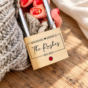 Engraved Brass Love Lock with Swarovski Crystal: Wedding Anniversary Gift